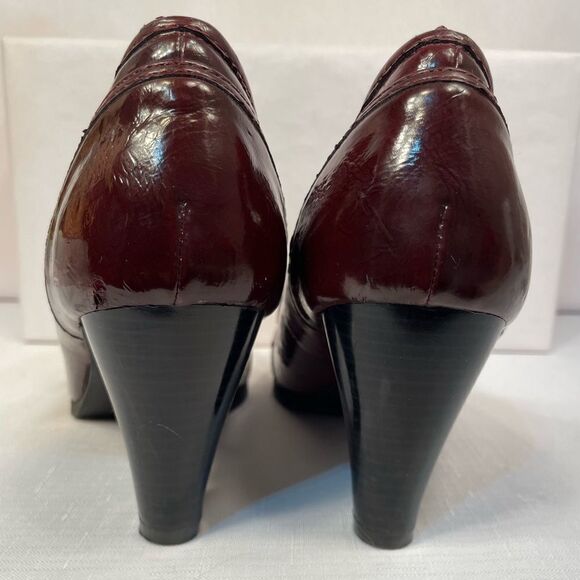 BASS BROWN LEATHER PATTI SLIP ON WITH 3” HEEL SIZE 10 - Picture 5 of 6